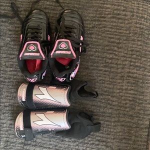 Soccer cleats and skin pads size 10 girls